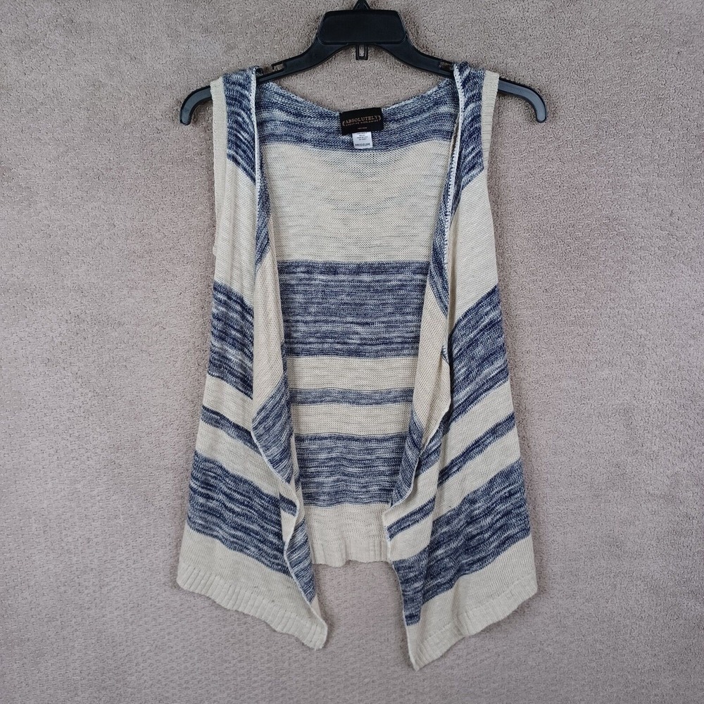 Absolutely Creative Worldwide Sweater Womens‎ M Blue Beige Open Cardigan Hooded